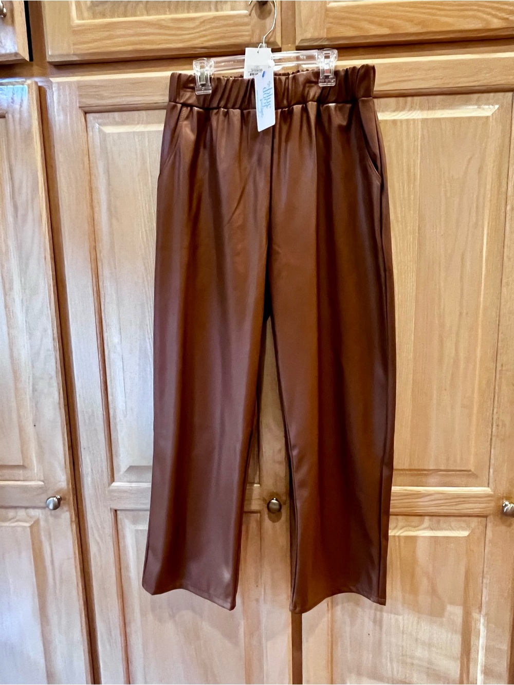 Mud Pie Wide-Leg Faux Leather Pants in Chestnut Brown